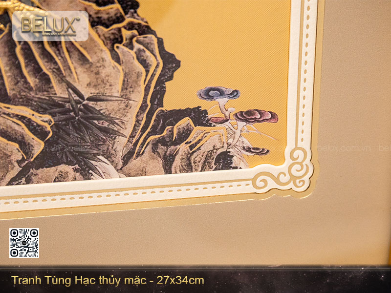 Tranh tùng hạc thủy mặc dát vàng kt 34x27cm&nbsp;